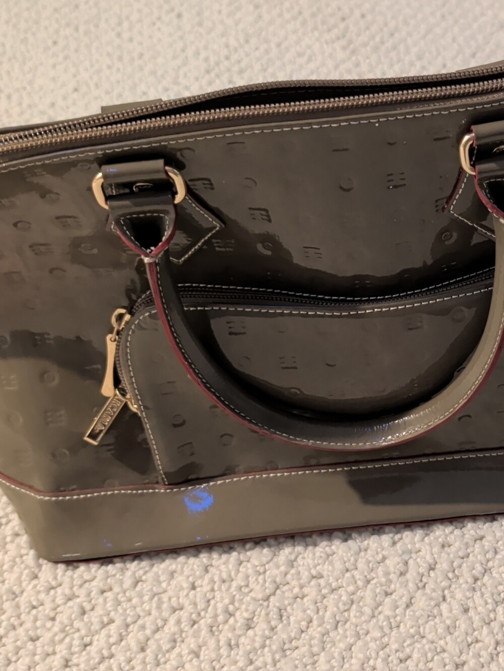 Arcadia Brown Patent Bag with Gold Hardware
